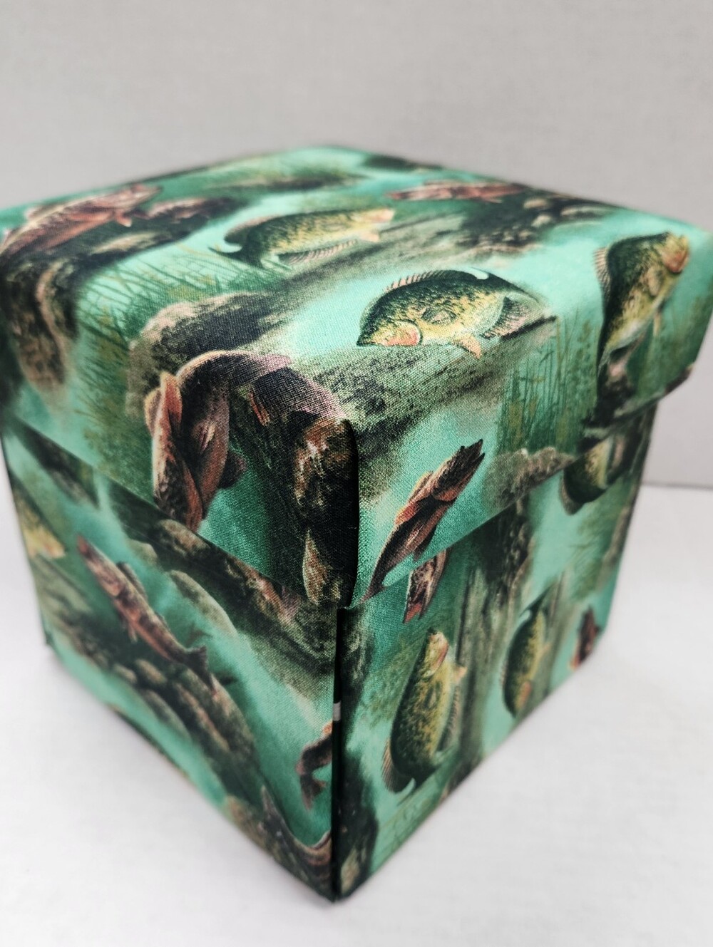 Father's Day Fishing Themed Gift Box Handmade and Filled  8x8x8 Fabric Covered